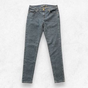 Michael Kors Jeans Women's Size 2 Blue Denim White Polka Dots‎ Skinny Low Rise